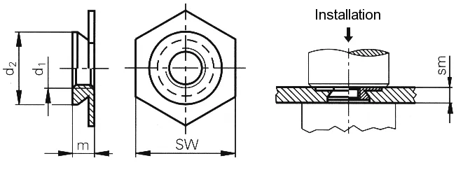 Clinch Nut Dimensions